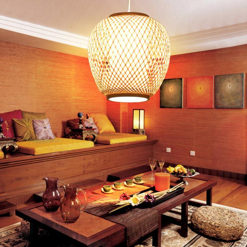 Curvy Oval Bamboo Pendant Light — Farmhouse Dome, E26/E27, 12" Diameter