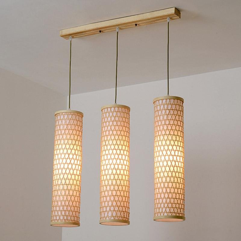 30" Cluster Cylinder Bamboo Multi-Light Pendant — Farmhouse, E26/E27, 43" Adjustable Wire