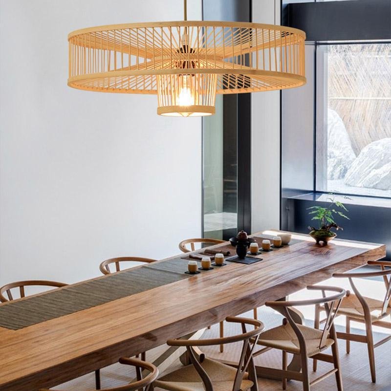 Farmhouse Drum Pendant Light — Bamboo, Burlywood, 20" Diameter, E26/E27, 30W Max