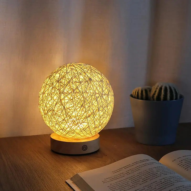 6-Inch LED Table Lamp with Natural Rattan Wicker Shade Luxe