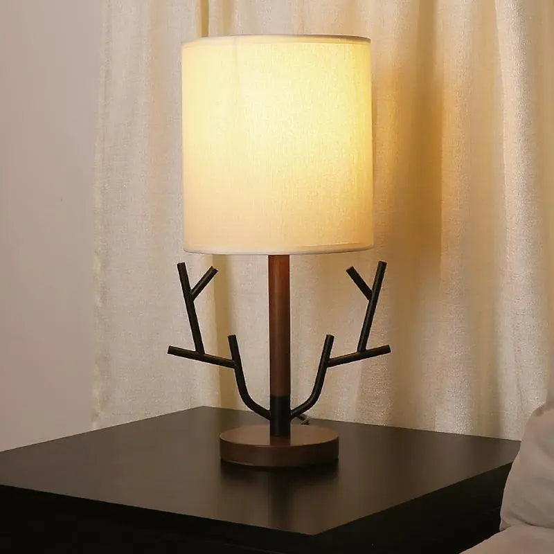 16-Inch Vintage Rustic Table Lamp with Tree Branch Design and Fabric Drum Shade - US Plug Luxe