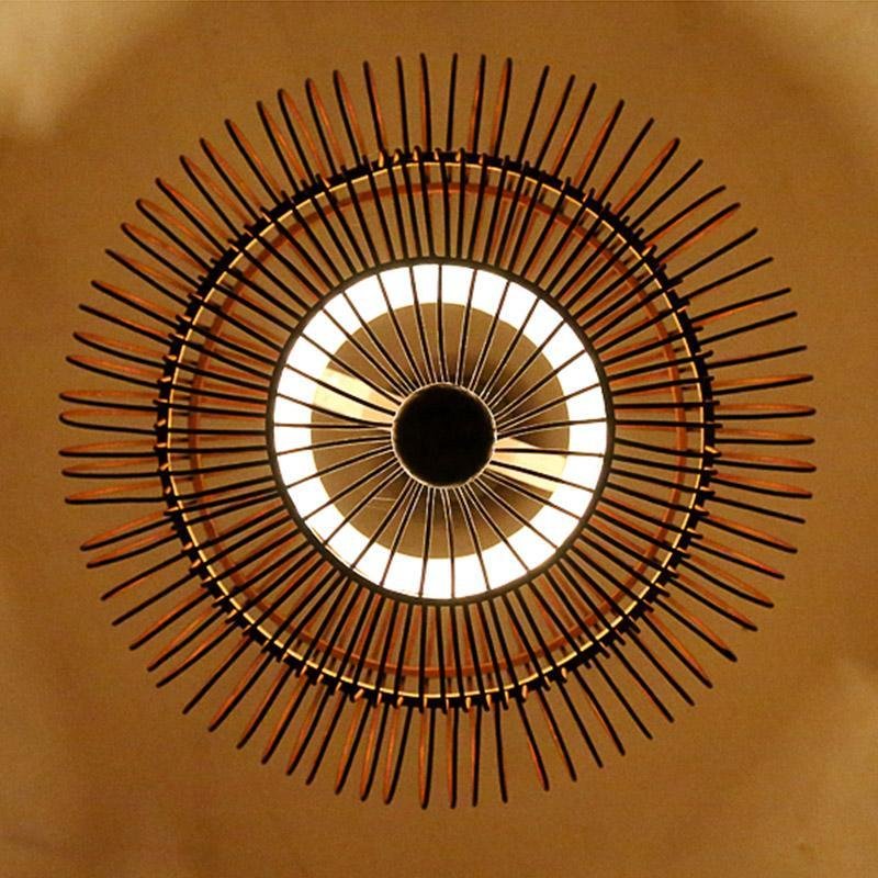 Two-Tier Moroccan Pendant Light — Bamboo, Dark Brown, Large Central Bulb, E26/E27, 20" Diameter