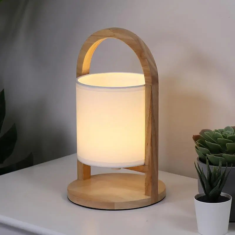 Portable Accent Table Lamp with Battery Operation in Wood Design Luxe