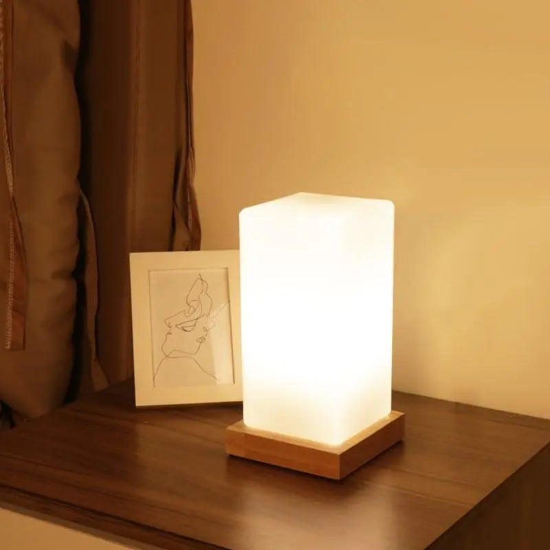 Battery-Operated LED Accent Lamp for Kids - Wooden Cube Design Luxe