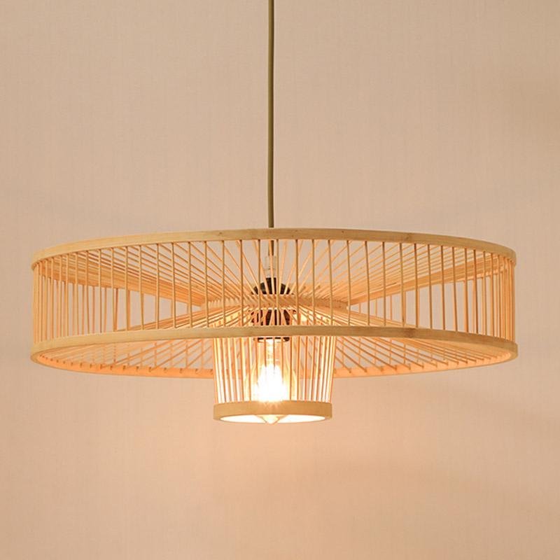 Farmhouse Drum Pendant Light — Bamboo, Burlywood, 20" Diameter, E26/E27, 30W Max