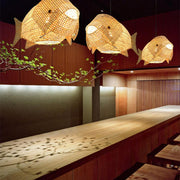 Fish-Shape Farmhouse Pendant Light — Bamboo, 26" Wide, Adjustable 48" Cord, LED