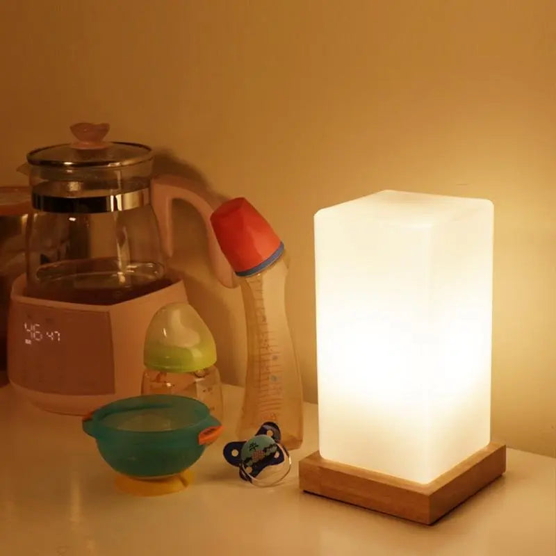 Battery-Operated LED Accent Lamp for Kids - Wooden Cube Design Luxe