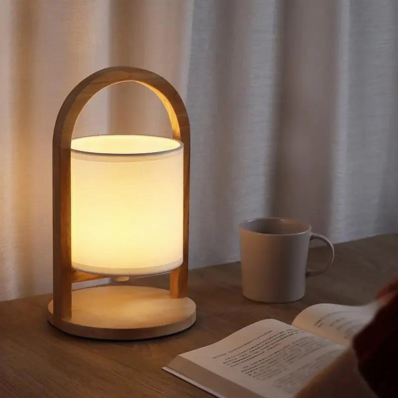 Portable Accent Table Lamp with Battery Operation in Wood Design Luxe