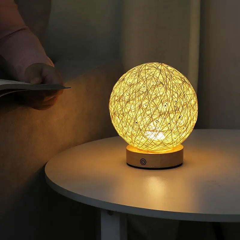 6-Inch LED Table Lamp with Natural Rattan Wicker Shade Luxe