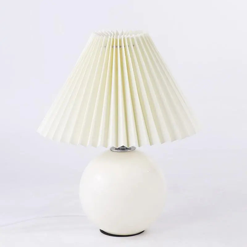 Contemporary White Ceramic Globe Table Lamp with Pleated Shade Luxe