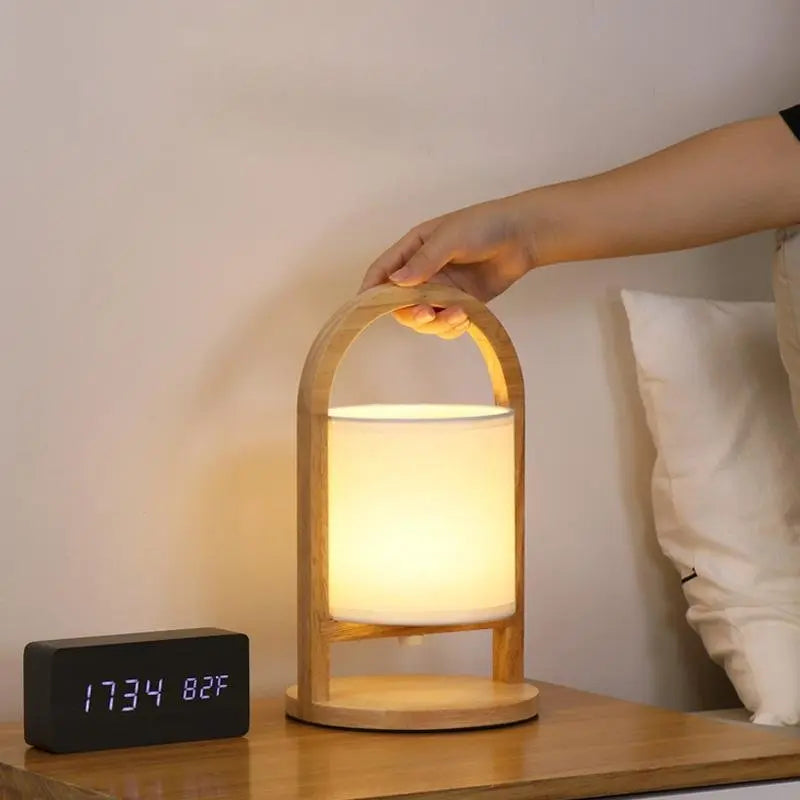 Portable Accent Table Lamp with Battery Operation in Wood Design Luxe
