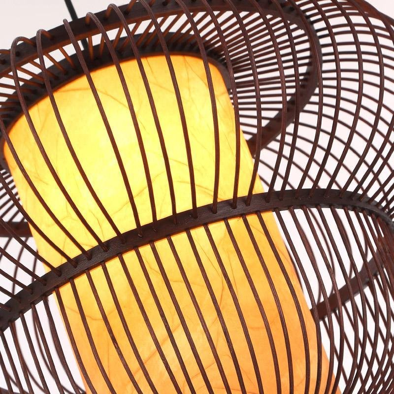 Two-Tier Moroccan Pendant Light — Bamboo, Dark Brown, Large Central Bulb, E26/E27, 20" Diameter