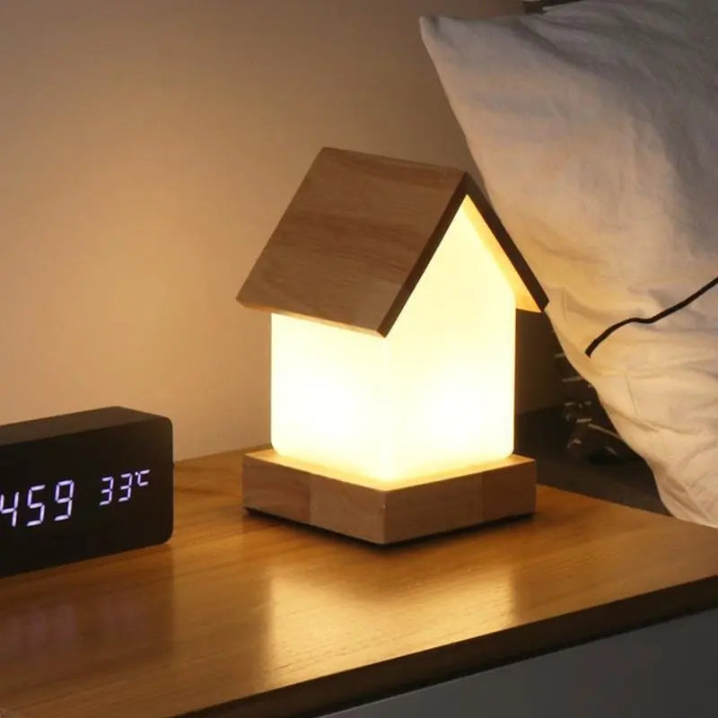 Small Wooden LED House Lamp for Kids and Babies Luxe