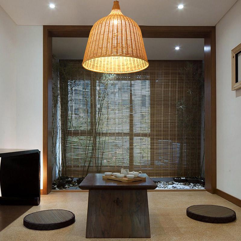 Bell-Shape Rustic Rattan Pendant Light — Hardwired, 70W, Available in 14", 18", or 25"