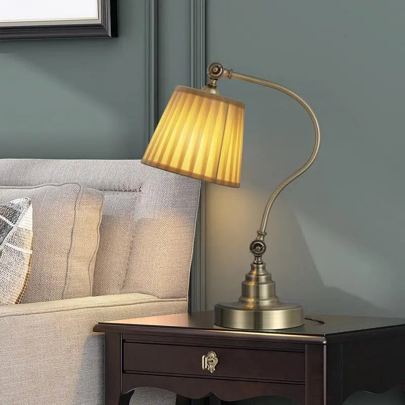 Empire-Style Metal Desk Lamp with Curved Arm and Adjustable Lighting for Industrial Spaces Luxe