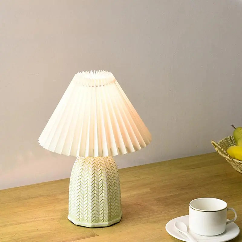 Vintage Ceramic Table Lamp with Tapered Pleated Linen Shade – 1-Light Design Luxe