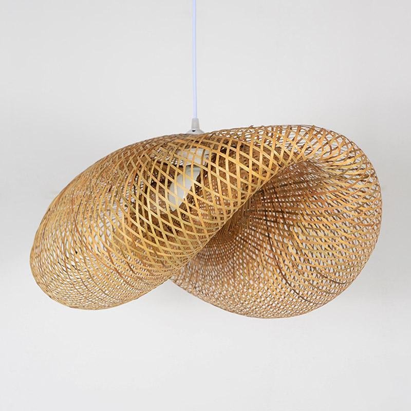 24" Curved Bamboo Pendant Light — Modern Farmhouse, Hardwired, LED, 6W–10W