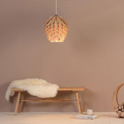 Artichoke Pendant Light — Rustic Wood, 16" Diameter × 16", Hardwired, Adjustable 48" Cord