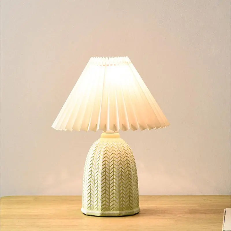 Vintage Ceramic Table Lamp with Tapered Pleated Linen Shade – 1-Light Design Luxe