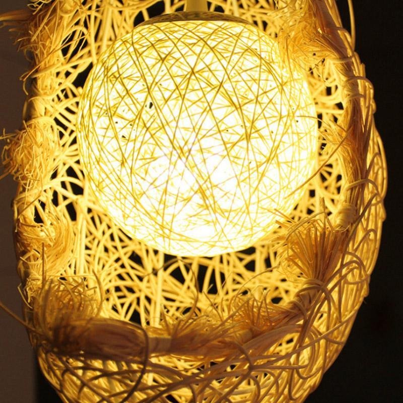 Moon-Shaped Farmhouse Pendant — Wicker Rattan, 12" Diameter, Hardwired, LED Integrated