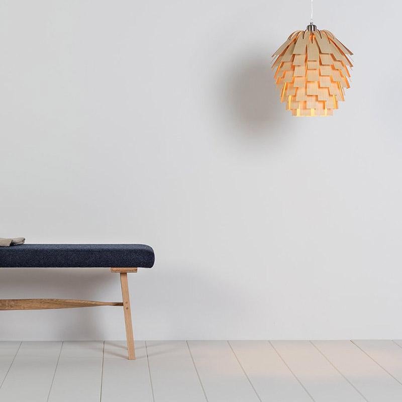 Artichoke Pendant Light — Rustic Wood, 16" Diameter × 16", Hardwired, Adjustable 48" Cord