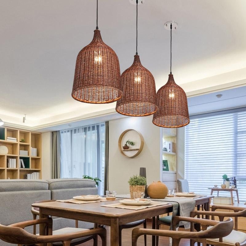 Bell-Shape Rustic Rattan Pendant Light — Hardwired, 70W, Available in 14", 18", or 25"
