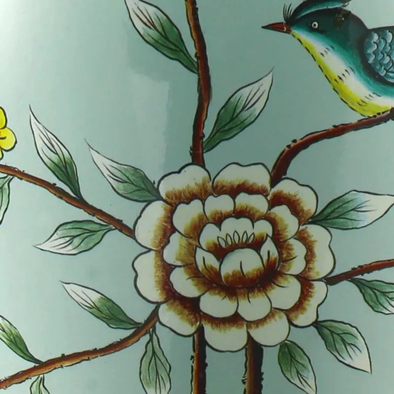 23-Inch Porcelain Table Lamp with Vivid Oriental Branches and Birds Design Luxe