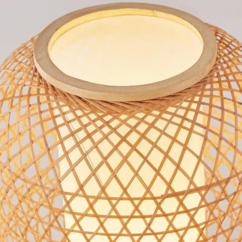 Rustic Bamboo Table Lamp with Woven Design, Cylinder LED Light, and USB Port Luxe