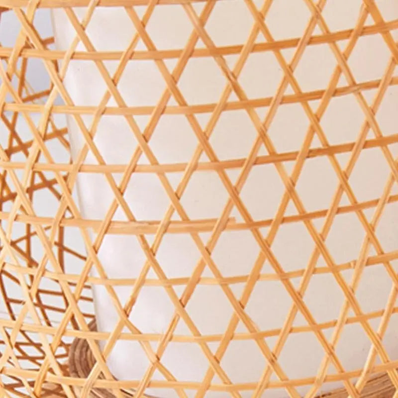 Rustic Bamboo Table Lamp with Woven Design, Cylinder LED Light, and USB Port Luxe