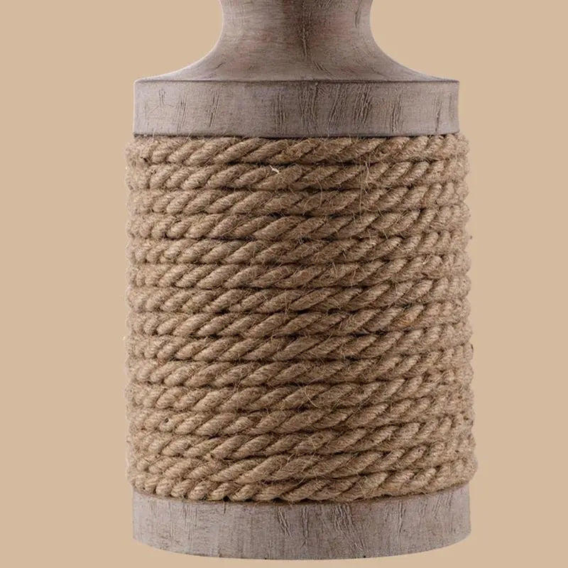 Stone Table Lamp with Rustic Oatmeal Fabric Shade and Rope Accent Luxe