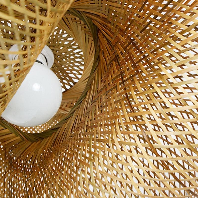 24" Curved Bamboo Pendant Light — Modern Farmhouse, Hardwired, LED, 6W–10W