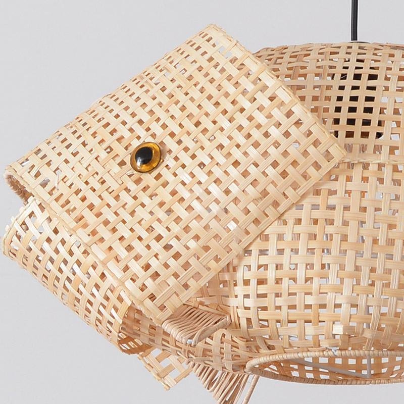 Fish-Shape Farmhouse Pendant Light — Bamboo, 26" Wide, Adjustable 48" Cord, LED