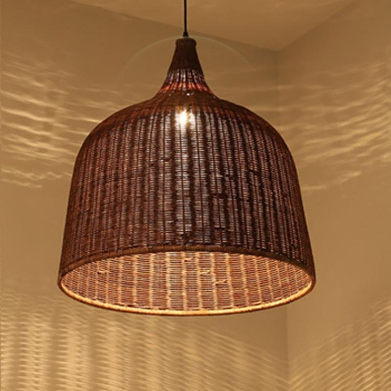 Bell-Shape Rustic Rattan Pendant Light — Hardwired, 70W, Available in 14", 18", or 25"