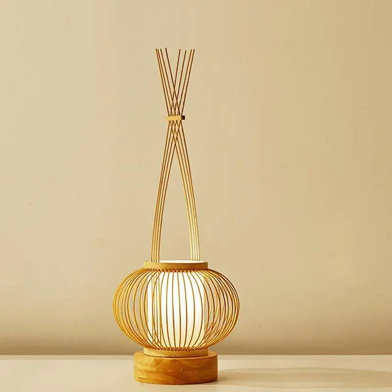 Rustic Bamboo Table Lamp with Woven Design, Cylinder LED Light, and USB Port Luxe
