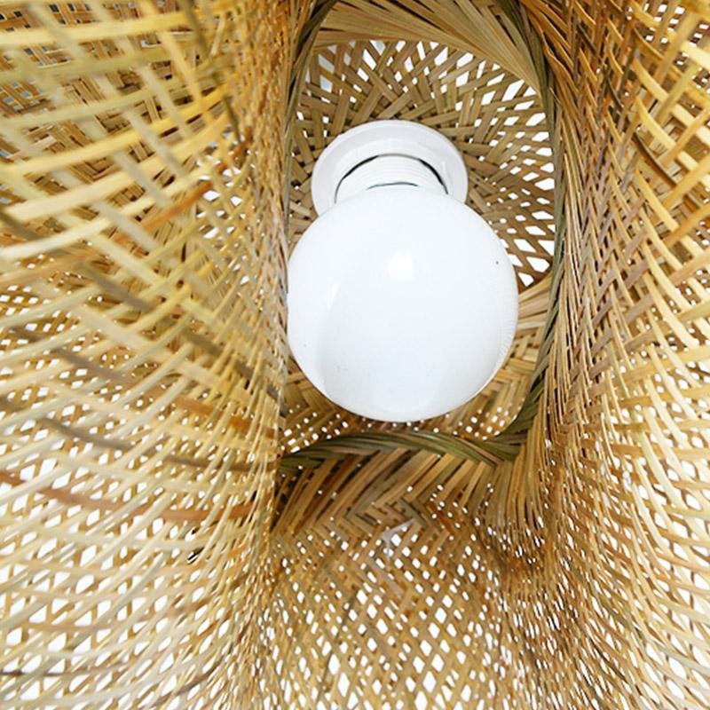 24" Curved Bamboo Pendant Light — Modern Farmhouse, Hardwired, LED, 6W–10W