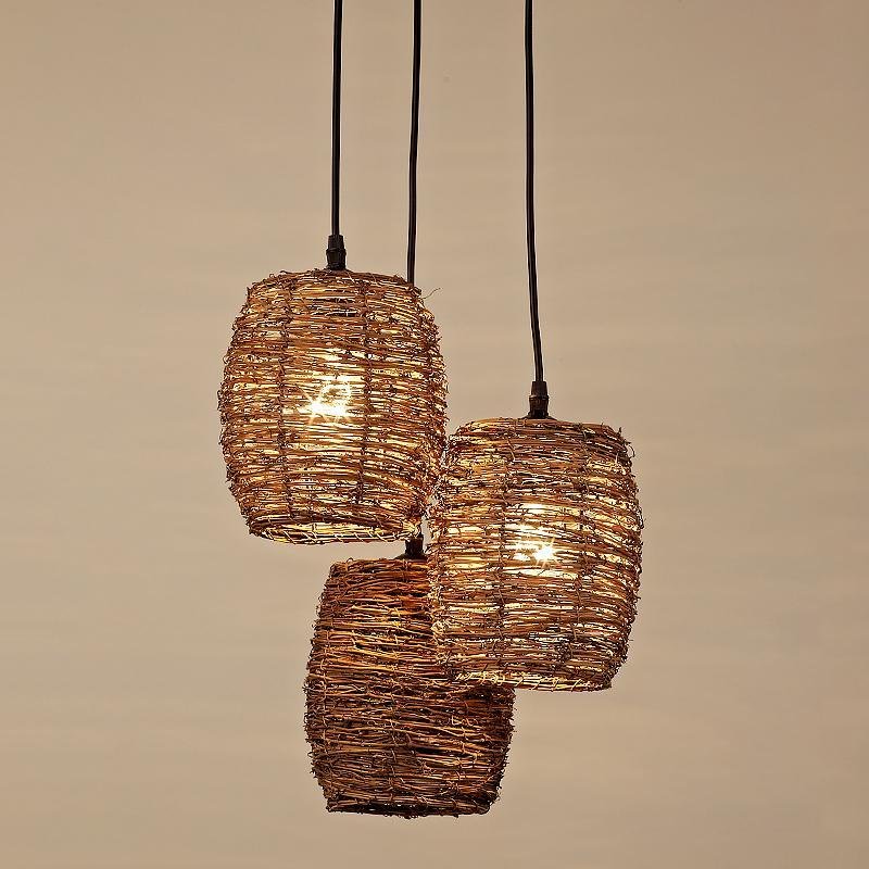Wicker Pendant Light, 3-Piece Set — Burlywood, 18" Diameter, E26/E27, up to 40W