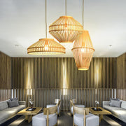 Diamond & Semi-Circular Bamboo Pendant Light — Wire Frame, E26/E27, up to 50W