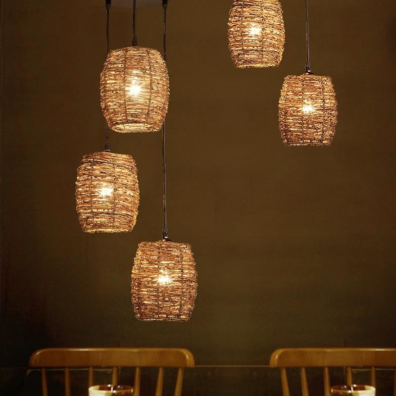 Wicker Pendant Light, 3-Piece Set — Burlywood, 18" Diameter, E26/E27, up to 40W