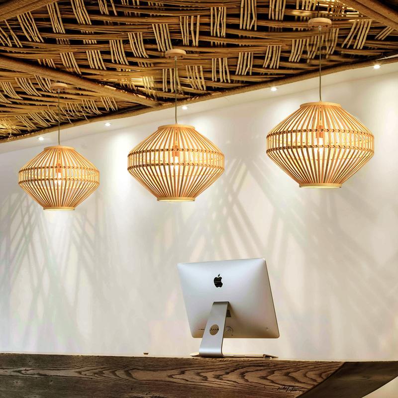 Diamond & Semi-Circular Bamboo Pendant Light — Wire Frame, E26/E27, up to 50W