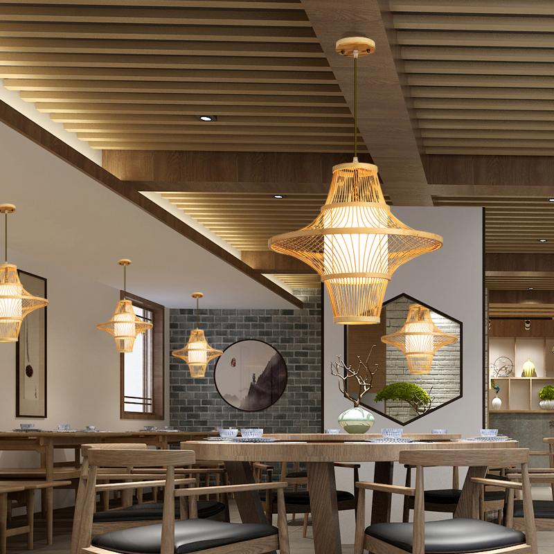 Twin-Cone Farmhouse Pendant Light — Bamboo, Burlywood, 19" Diameter, E26/E27, 40W Max