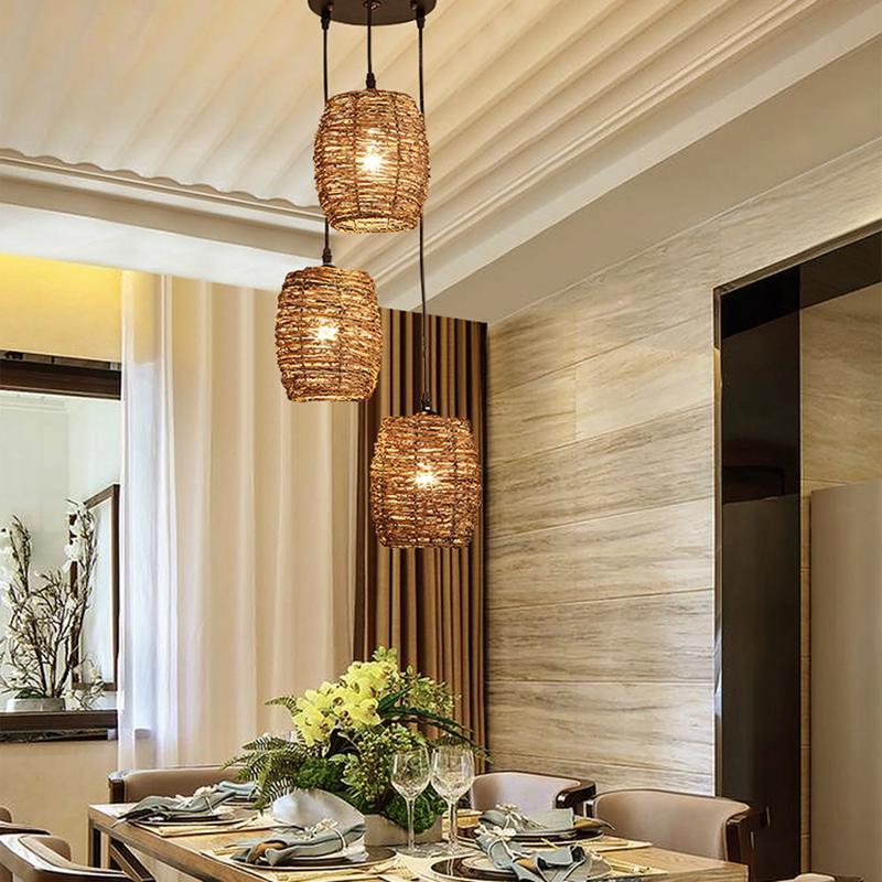 Wicker Pendant Light, 3-Piece Set — Burlywood, 18" Diameter, E26/E27, up to 40W