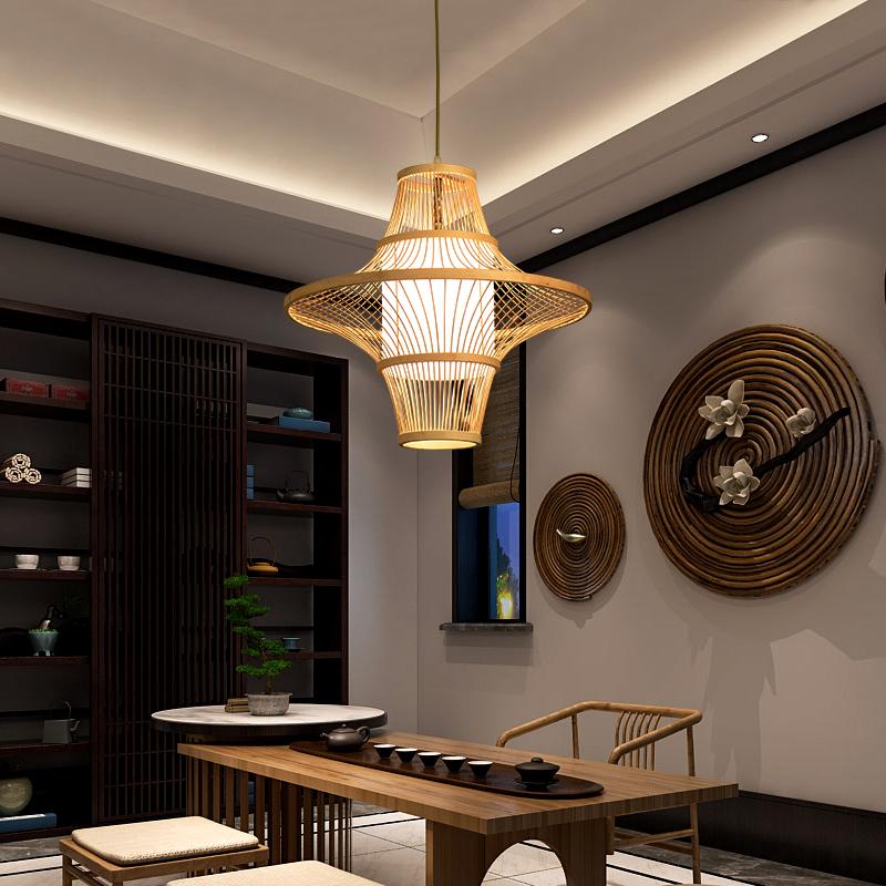 Twin-Cone Farmhouse Pendant Light — Bamboo, Burlywood, 19" Diameter, E26/E27, 40W Max