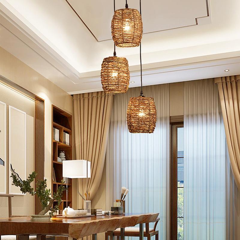 Wicker Pendant Light, 3-Piece Set — Burlywood, 18" Diameter, E26/E27, up to 40W