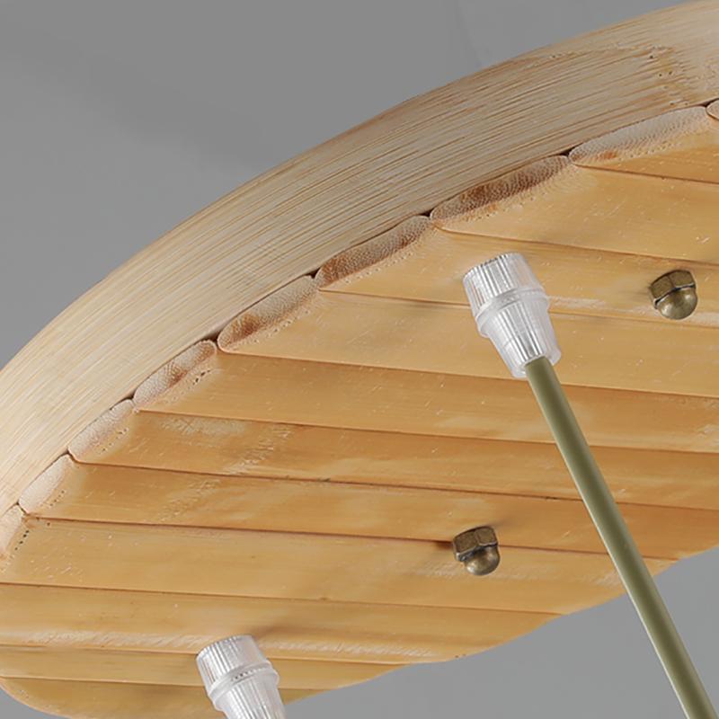 Rustic Bamboo Multi-Light Pendant — Squiggly Light Gaps, E26/E27, 14" Dia × 20" H, Adjustable Cable