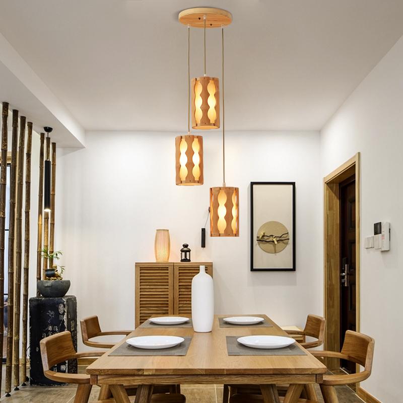 Rustic Bamboo Multi-Light Pendant — Squiggly Light Gaps, E26/E27, 14" Dia × 20" H, Adjustable Cable