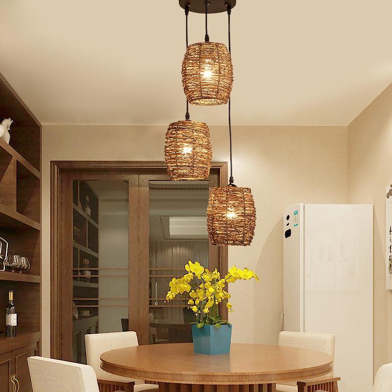 Wicker Pendant Light, 3-Piece Set — Burlywood, 18" Diameter, E26/E27, up to 40W