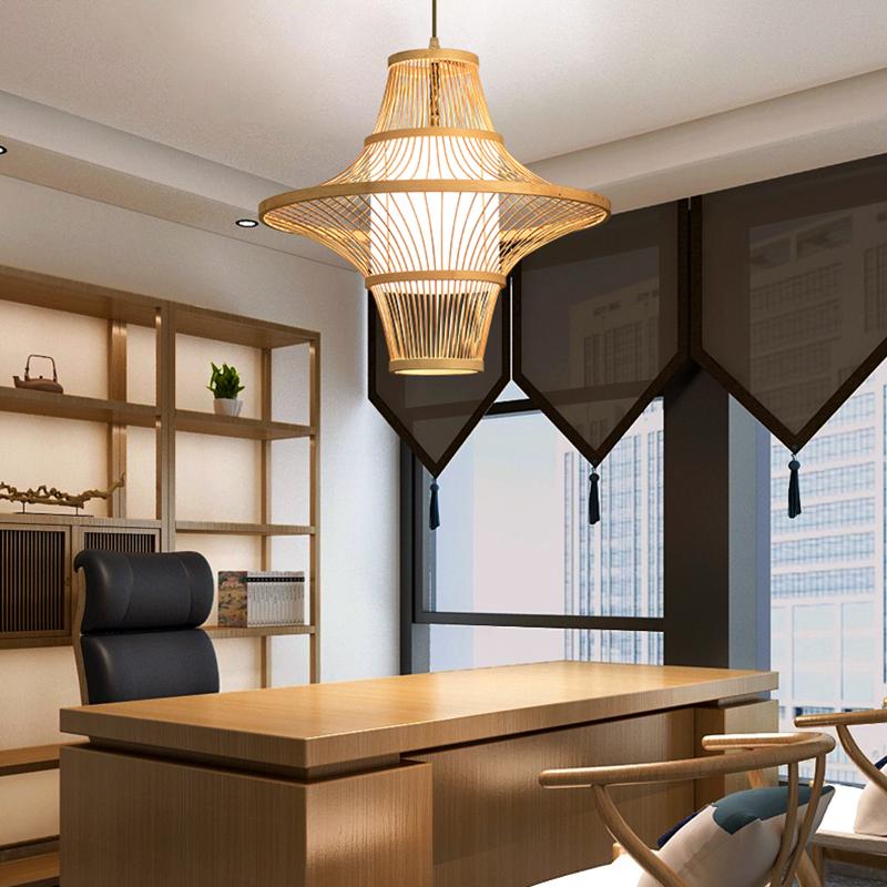 Twin-Cone Farmhouse Pendant Light — Bamboo, Burlywood, 19" Diameter, E26/E27, 40W Max