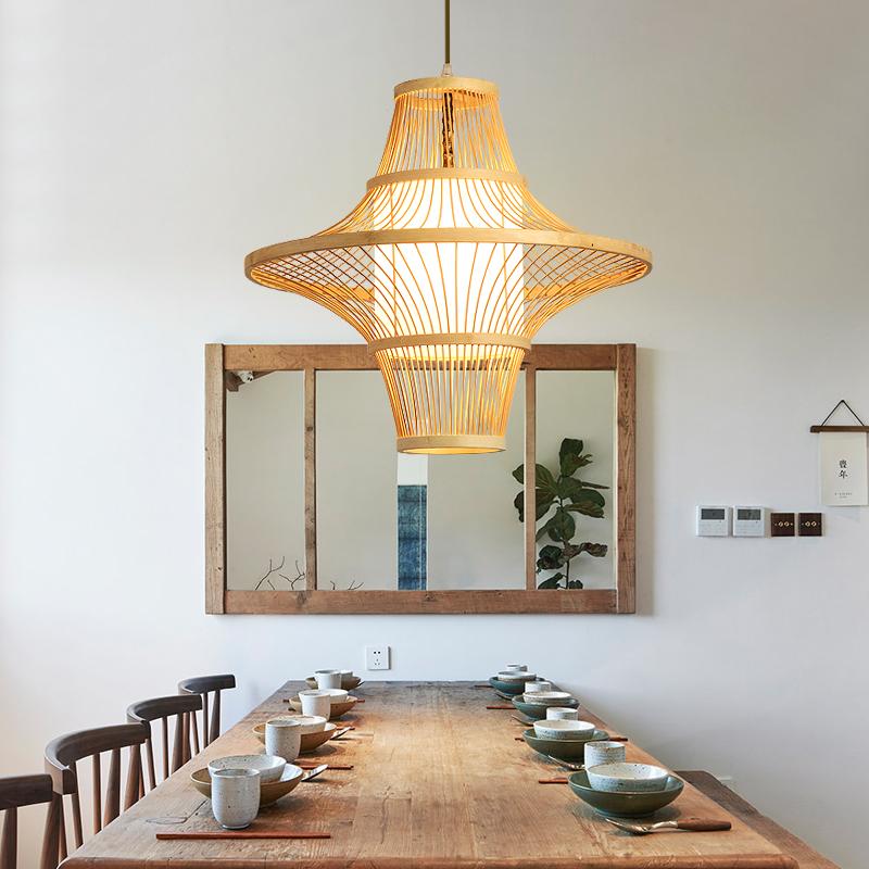 Twin-Cone Farmhouse Pendant Light — Bamboo, Burlywood, 19" Diameter, E26/E27, 40W Max