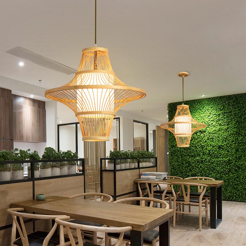 Twin-Cone Farmhouse Pendant Light — Bamboo, Burlywood, 19" Diameter, E26/E27, 40W Max