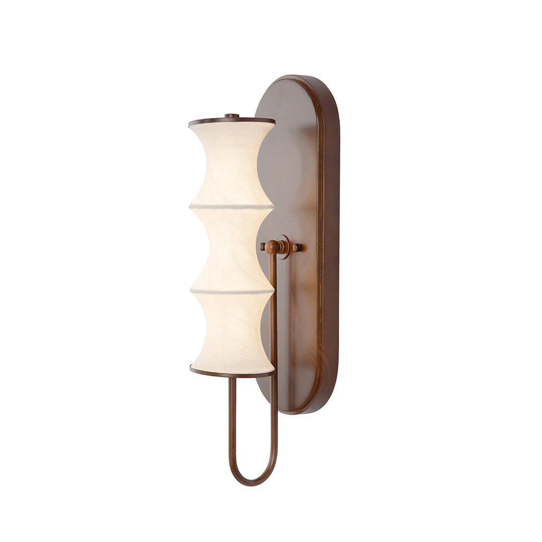 Bamboo Node Wall Sconce — Walnut-Finish Metal, Silk Shade, 8W LED 3000K, 19.7"